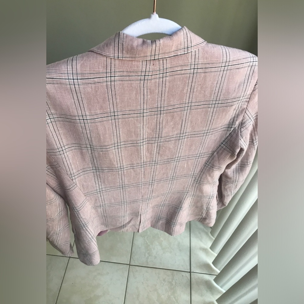 NWT! Zara Tailored Linen Blend Plaid Blazer In Dusty Pink Size: US 6 EUR 38 - Picture 5 of 15